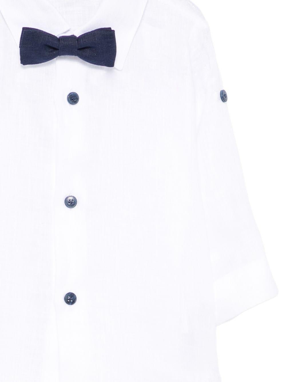 Set camicia e salopette per neonato Colorichiari bianco e blu con fiocco (3 pezzi) - Rubino Kids