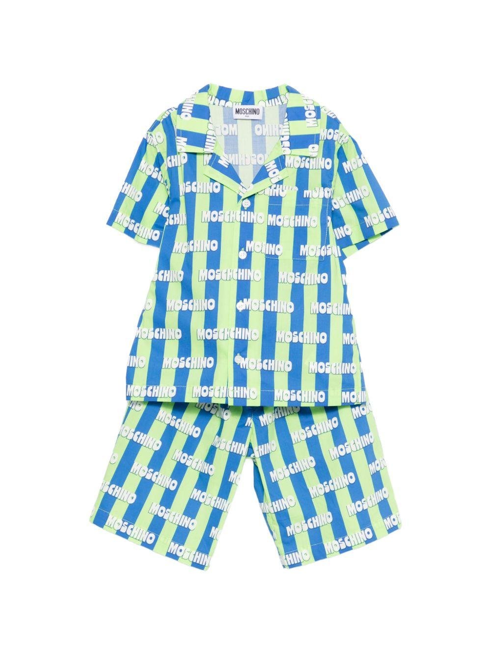 Set camicia e short per bambino Moschino Kids multicolore con logo all - over - Rubino Kids
