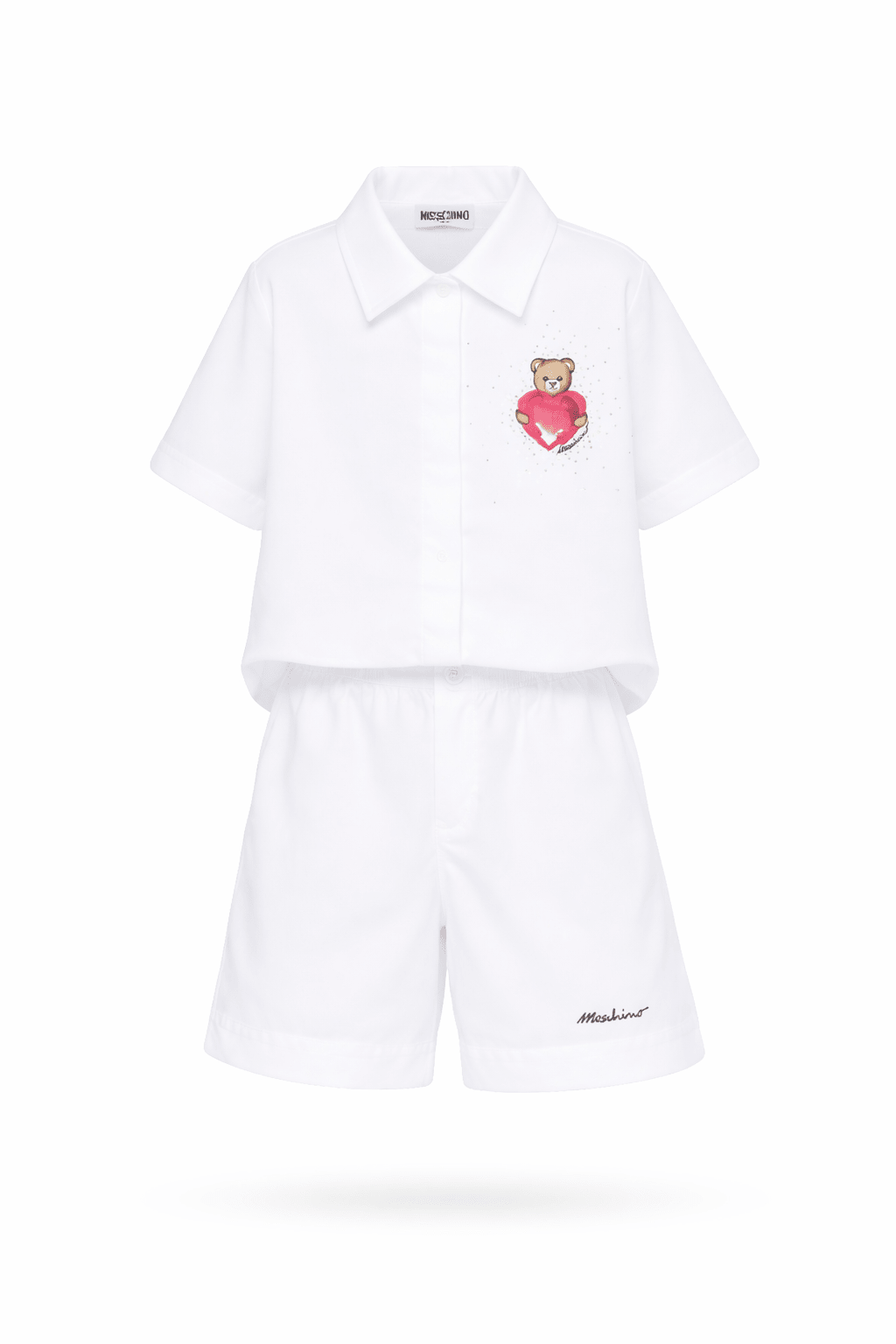 Set camicia e shorts per bambina Moschino Kids bianco con motivo Teddy Bear - Rubino Kids