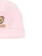 Set cappello e bavaglino per neonata Moschino Kids rosa con ricamo Teddy Bear - Rubino Kids