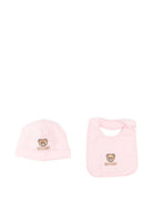 Set cappello e bavaglino per neonata Moschino Kids rosa con ricamo Teddy Bear - Rubino Kids