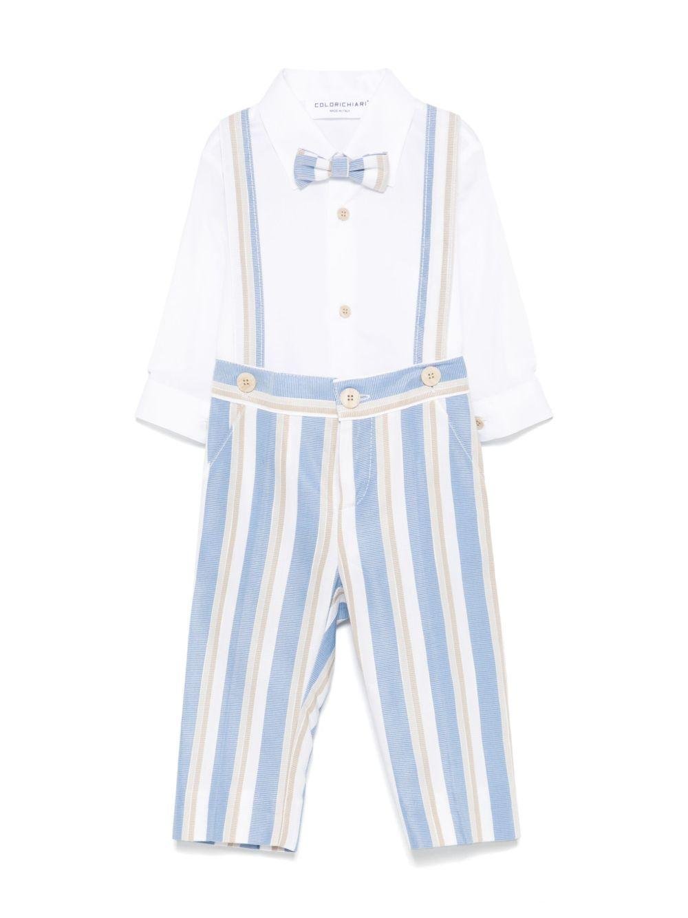 Set cardigan, camicia e shorts per neonato Colorichiari azzurro e beige a righe - Rubino Kids
