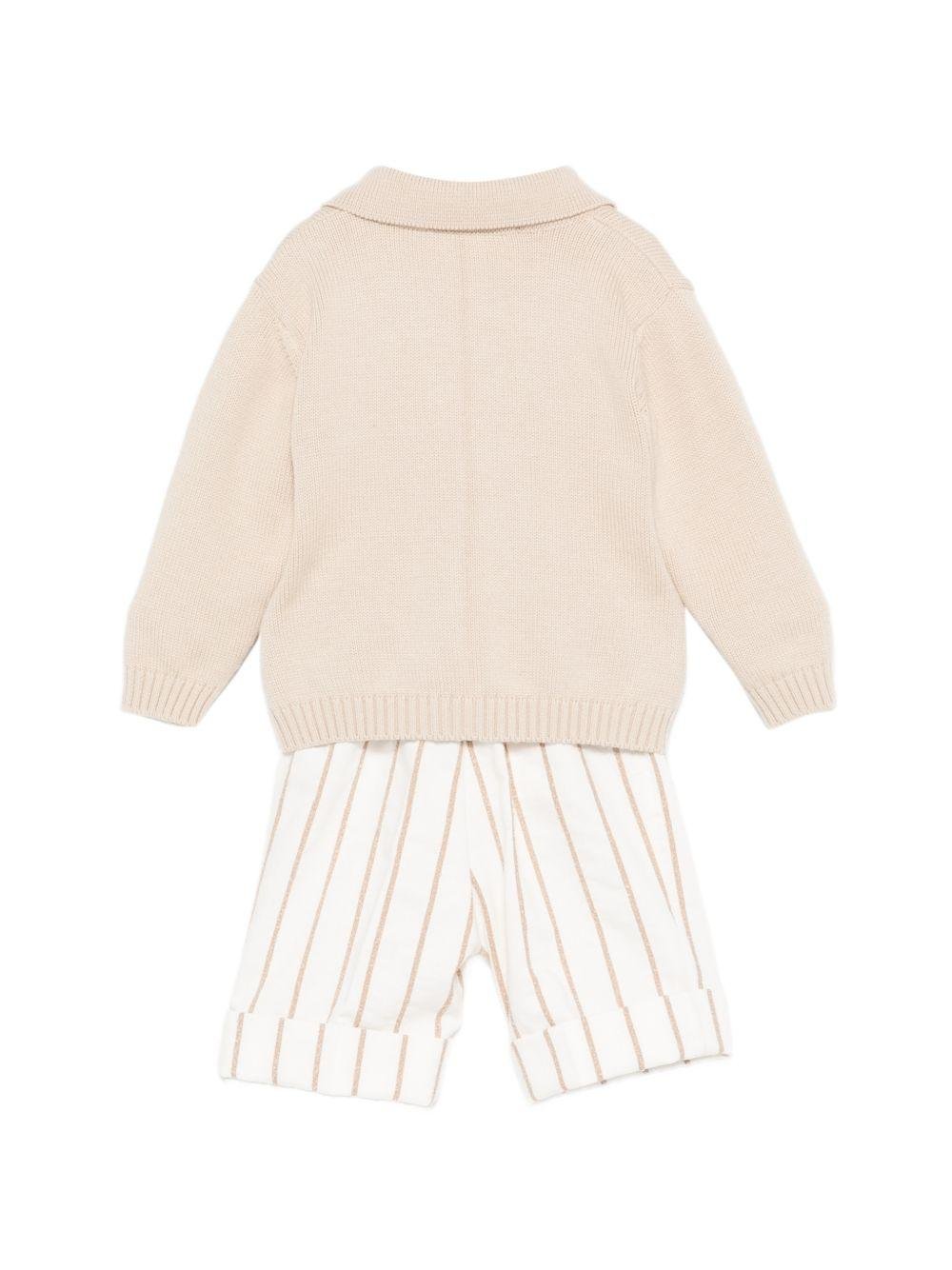 Set cardigan con salopette per neonato Colorichiari beige a righe (3 pezzi) - Rubino Kids