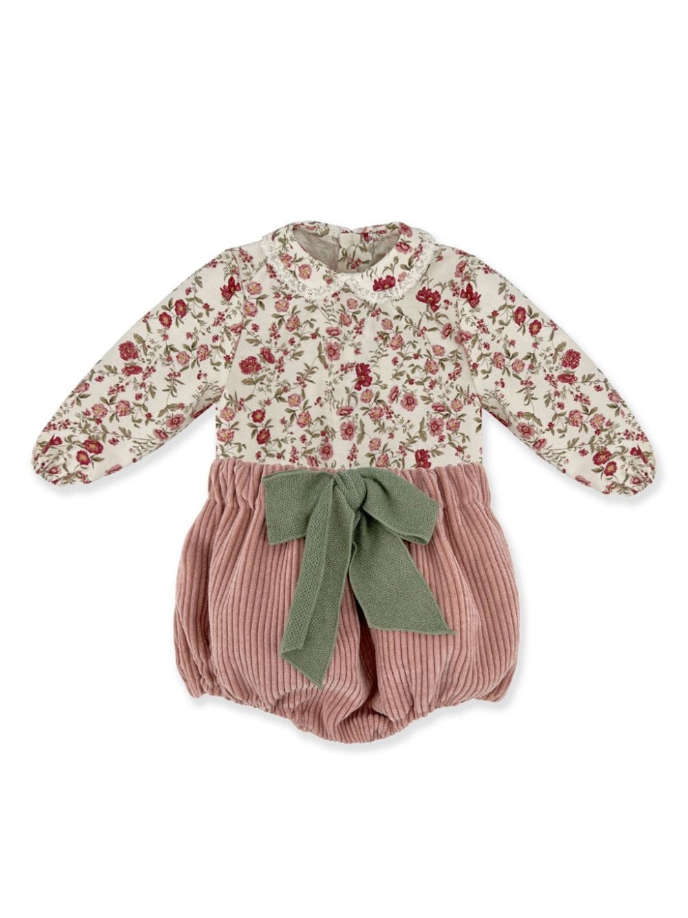 Set con fiocco e stampa a fiori per neonata La Stupenderia rosa con colletto in pizzo - Rubino Kids