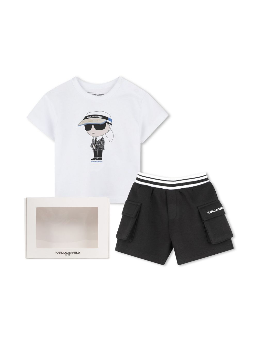 Set con shorts Ikonik Karl per neonato Karl Lagerfeld Kids bianco con due tasche laterale - Rubino Kids