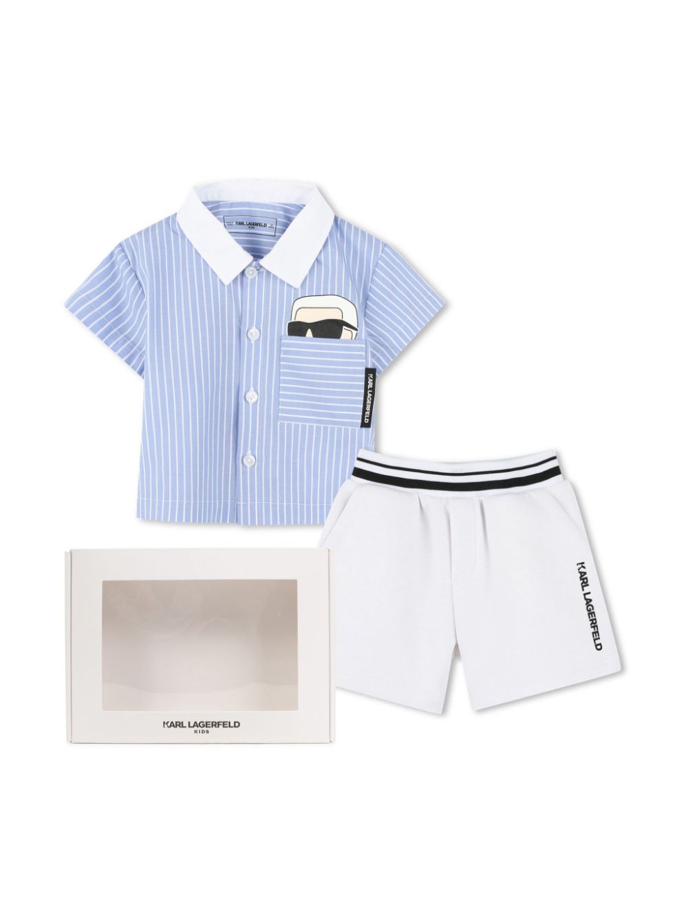 Set con shorts Ikonik Karl per neonato Karl Lagerfeld Kids blu con colletto a contrasto - Rubino Kids