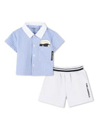 Set con shorts Ikonik Karl per neonato Karl Lagerfeld Kids blu con colletto a contrasto - Rubino Kids