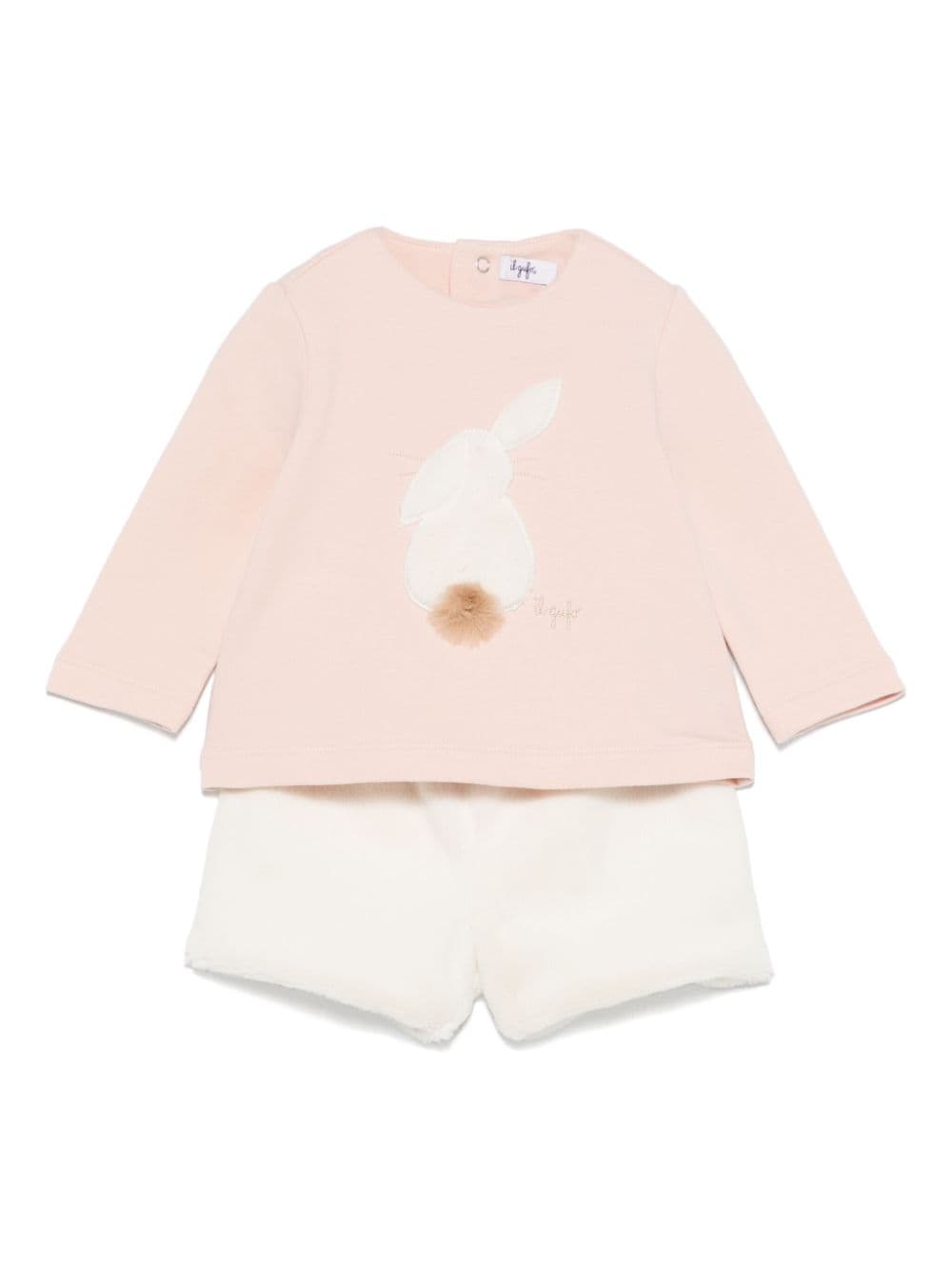 Set con shorts per neonata Il Gufo rosa con ricamo con logo frontale - Rubino Kids