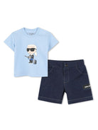 Set con shorts per neonato Karl Lagerfeld Kids blu con motivo Ikonik Karl - Rubino Kids