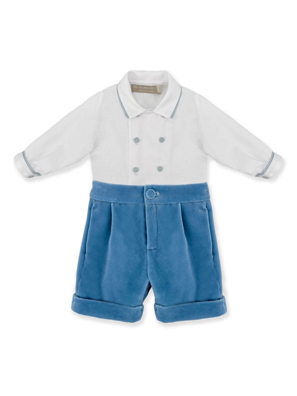 Set con shorts per neonato La Stupenderia bianco e blu effetto velluto - Rubino Kids