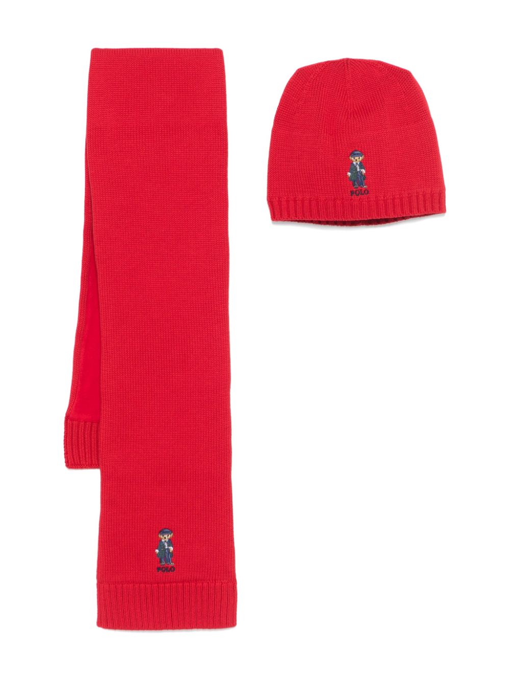 Set di 2 berretto e cappello Polo Ralph Lauren rosso con motivo Polo Bear - Rubino Kids