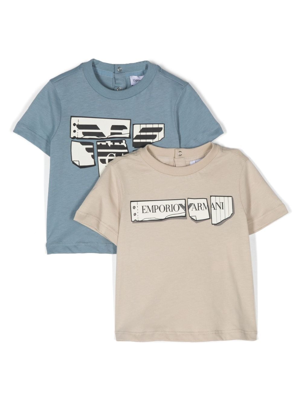 Set di T-shirt per neonato Emporio Armani Kids azzurro e beige con stampa - Rubino Kids