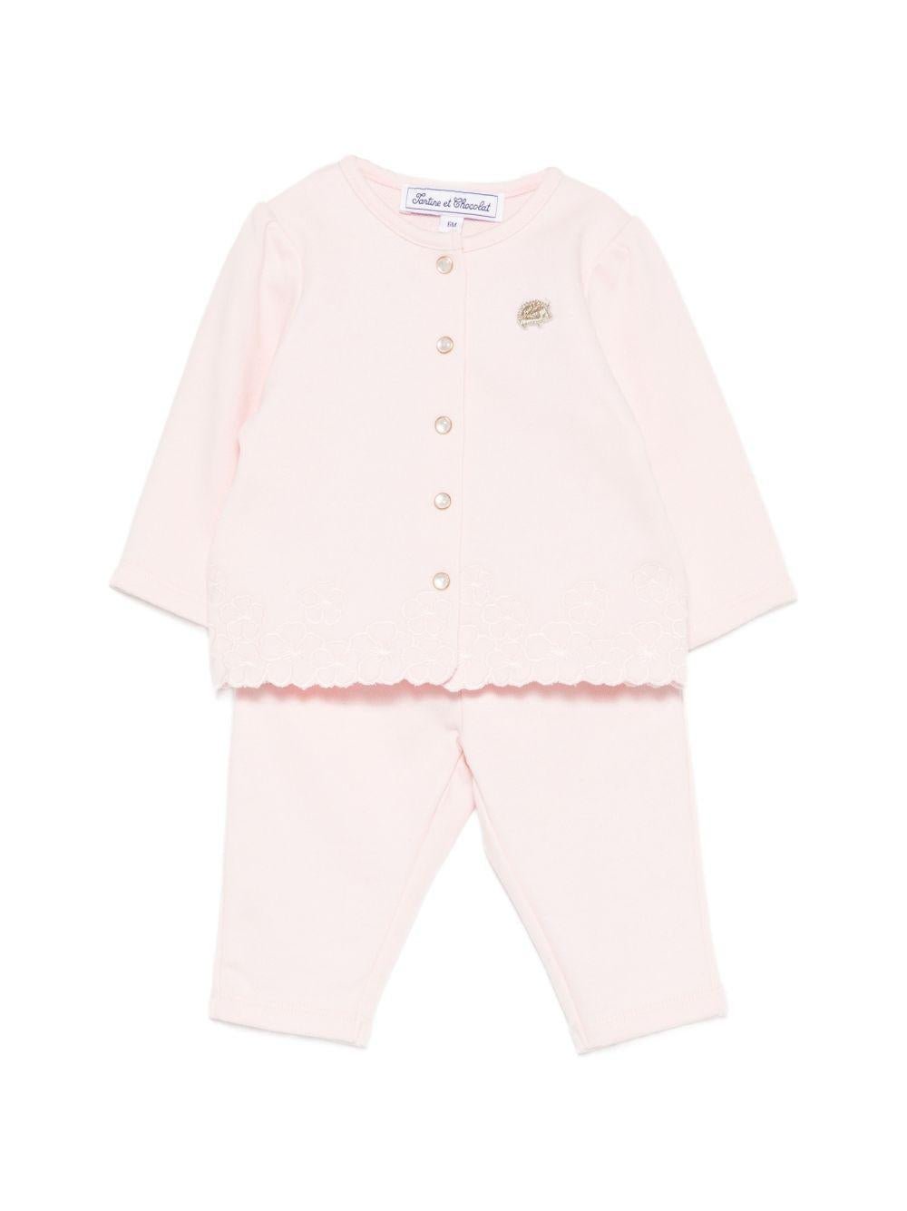 Set due pezzi per neonata Tartine & Chocolat rosa con ricamo a fiori - Rubino Kids