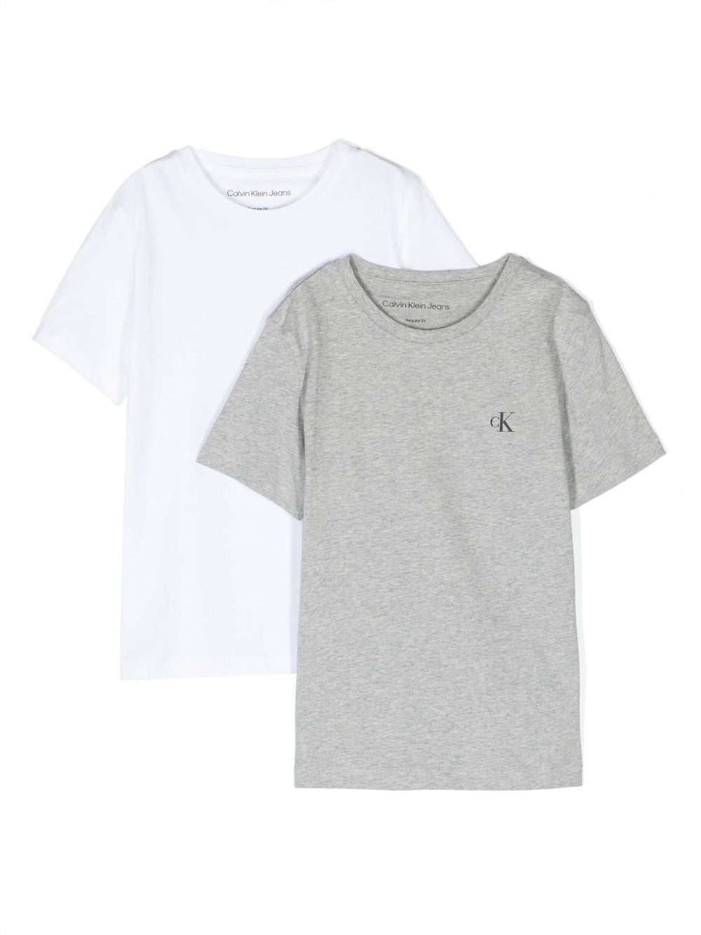 Set due t-shirt per bambino Calvin Klein Kids bianco e grigio con logo sul petto - Rubino Kids