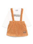 Set gonna con toppa logo per neonata Moschino Kids beige con scollo a giro - Rubino Kids