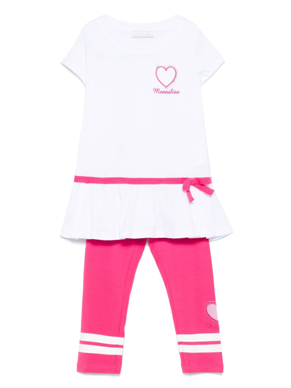 Set leggings e t-shirt per bambina Monnalisa bianco con dettaglio fiocco - Rubino Kids