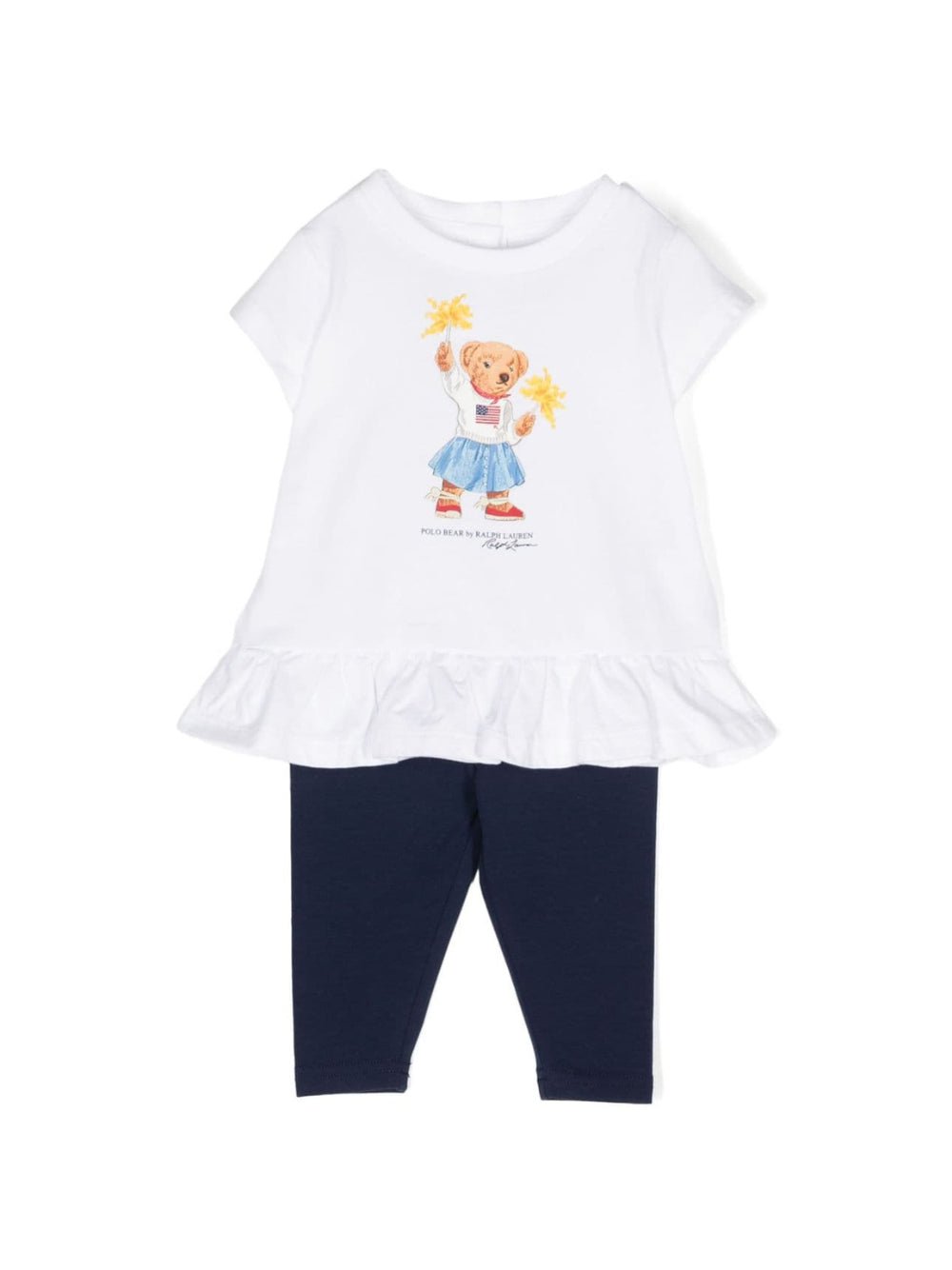 Set leggings e t-shirt per neonata Ralph Lauren Kids bianco e blu con stampa Polo Bear - Rubino Kids