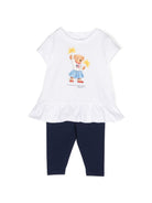 Set leggings e t-shirt per neonata Ralph Lauren Kids bianco e blu con stampa Polo Bear - Rubino Kids