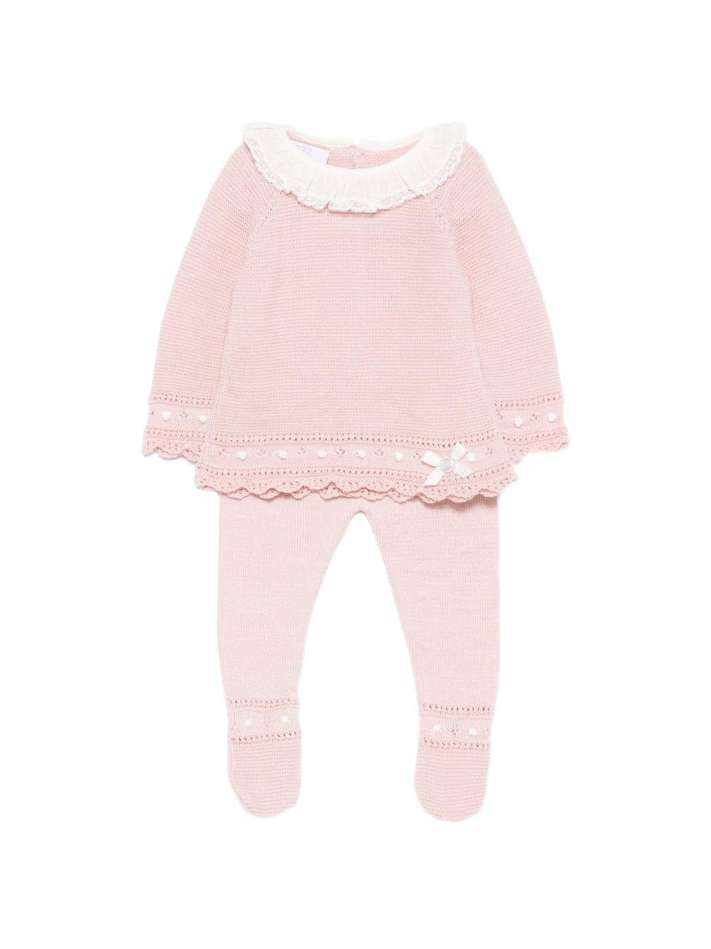 Set maglioncino e pantaloni per neonata Paz Rodriguez rosa con colletto in pizzo - Rubino Kids