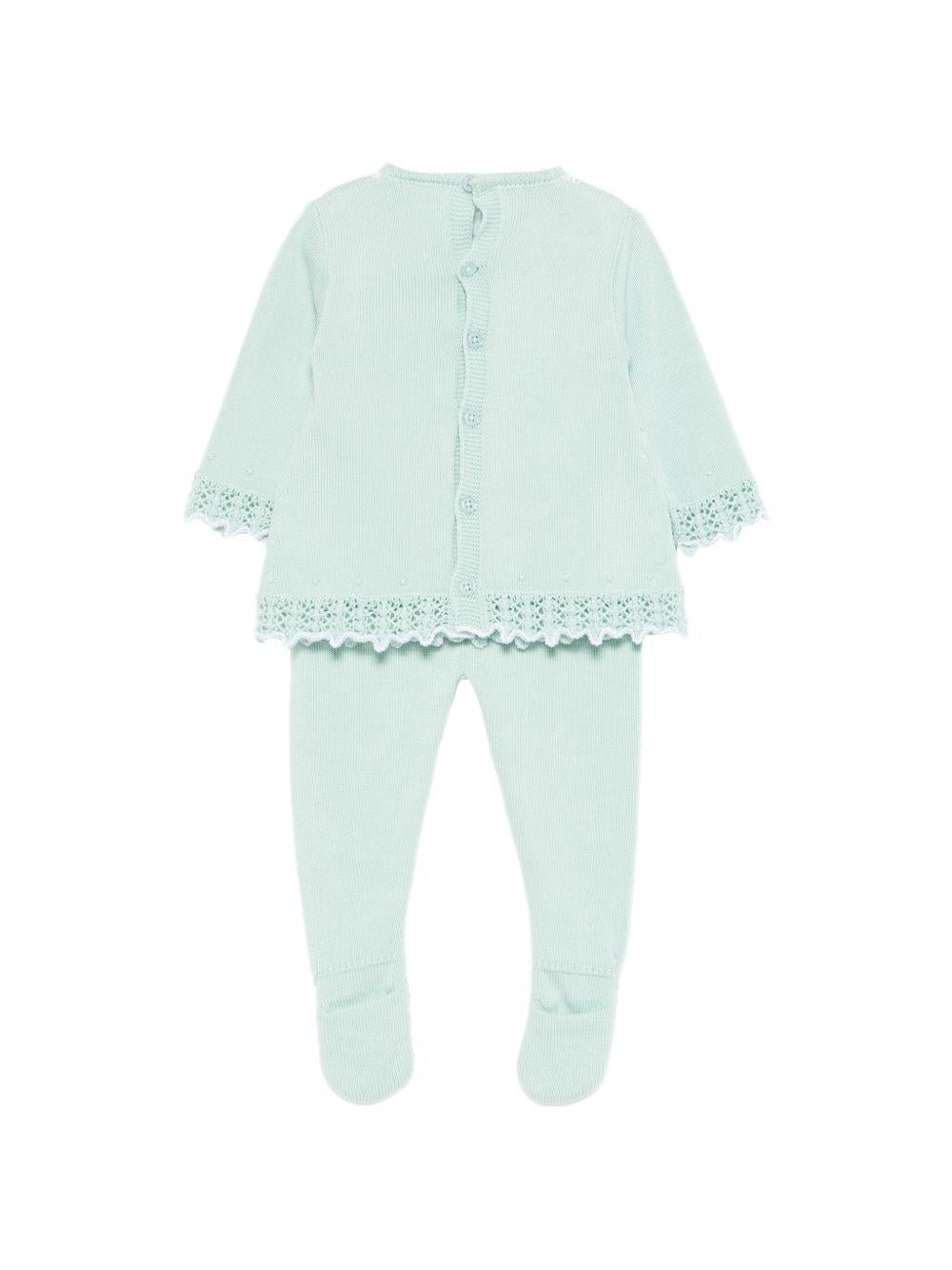 Set maglioncino e pantaloni per neonati Paz Rodriguez verde con dettaglio fiocco - Rubino Kids