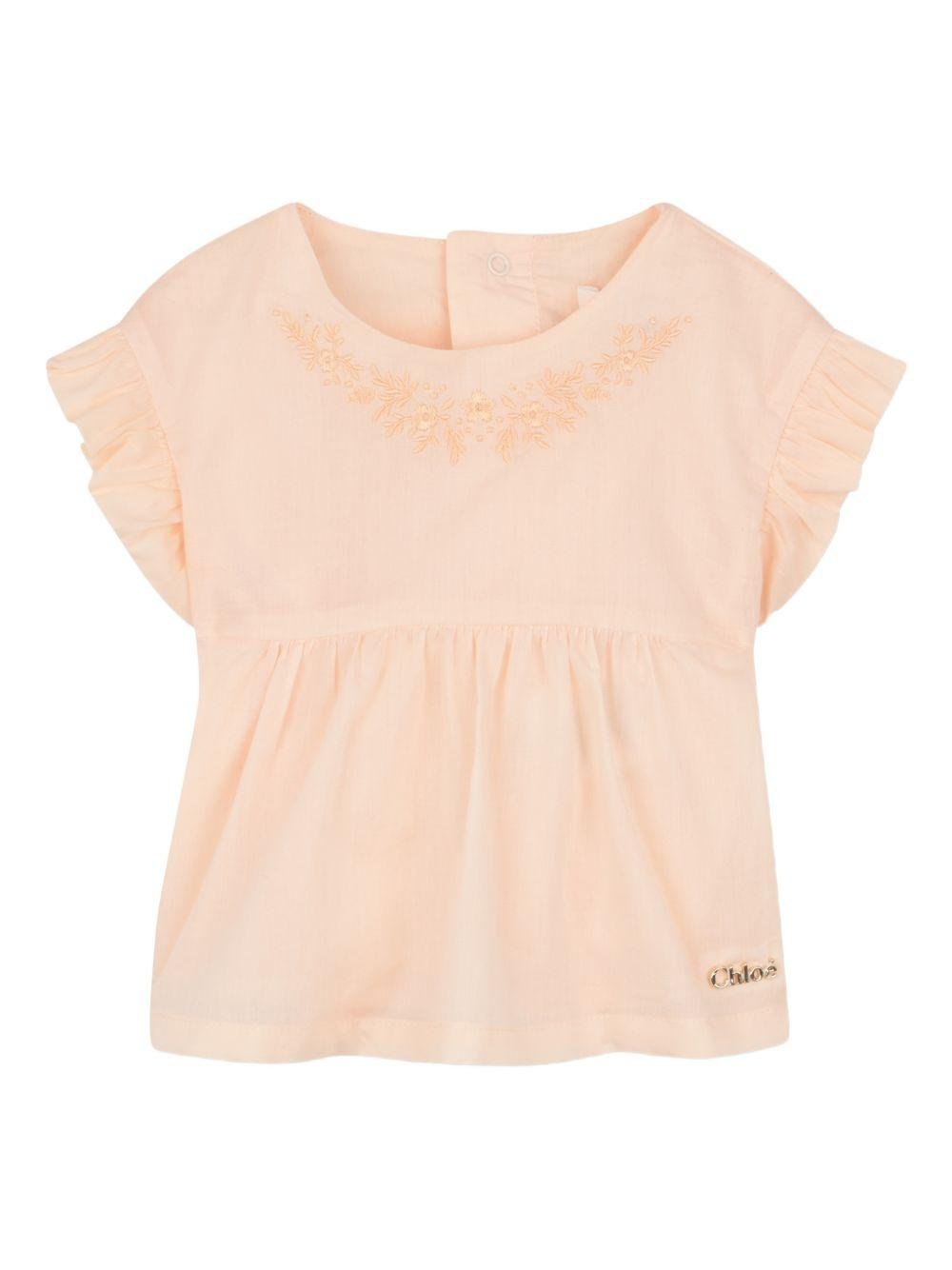 Set neonata Chloé Kids arancione pesca con ricamo e ruches - Rubino Kids