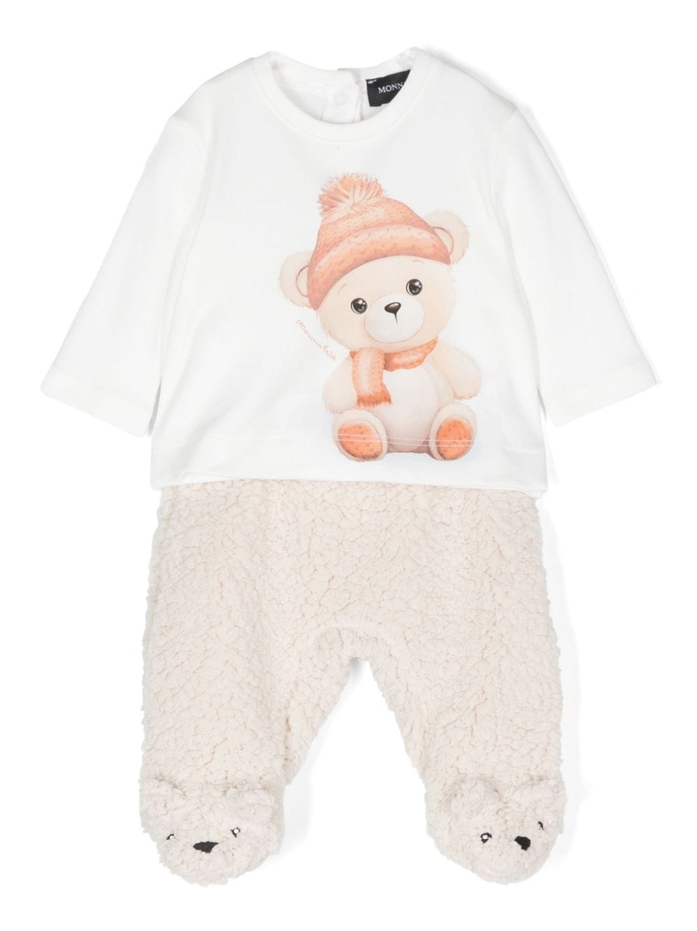 Set neonato bianco e beige con stampa Teddy Bear Monnalisa - Rubino Kids