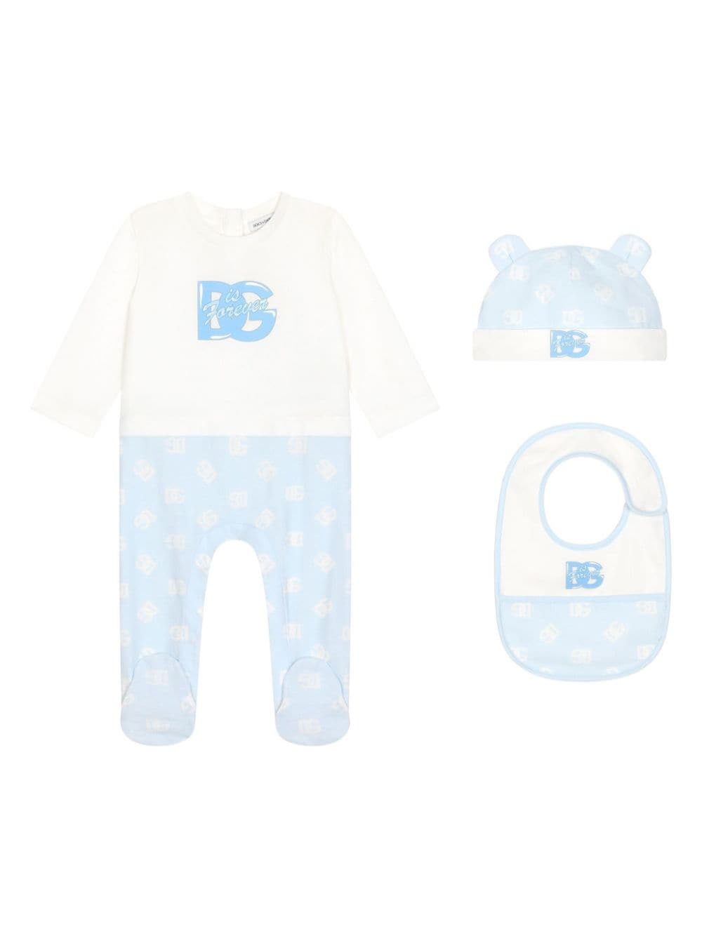 Set neonato Dolce & Gabbana Kids bianco e azzurro con logo DG - Rubino Kids