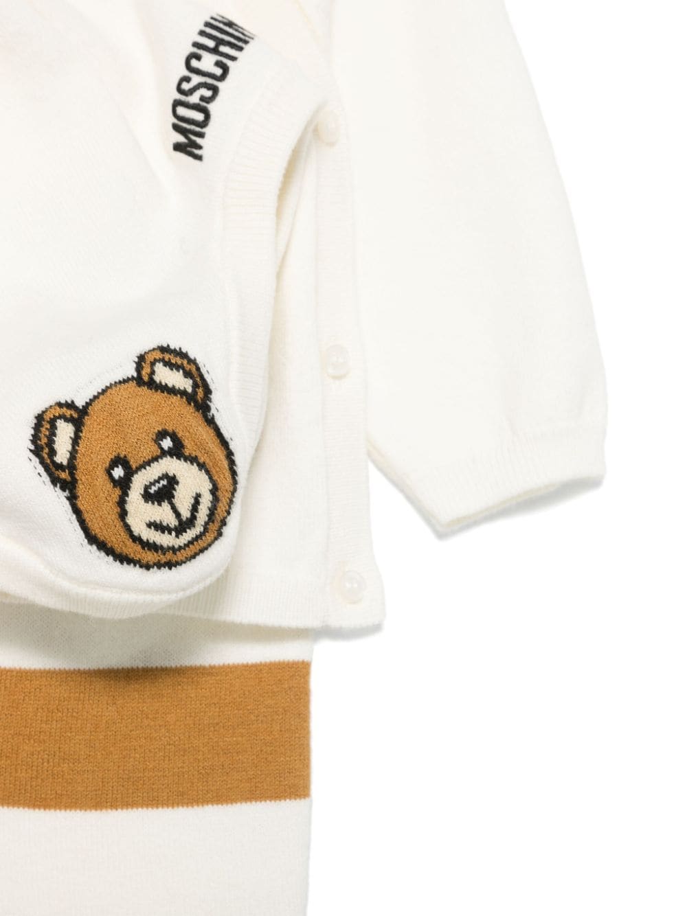 Set pantaloni Teddy Bear per neonato Moschino Kids bianca con bordi a coste - Rubino Kids