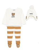 Set pantaloni Teddy Bear per neonato Moschino Kids bianca con bordi a coste - Rubino Kids