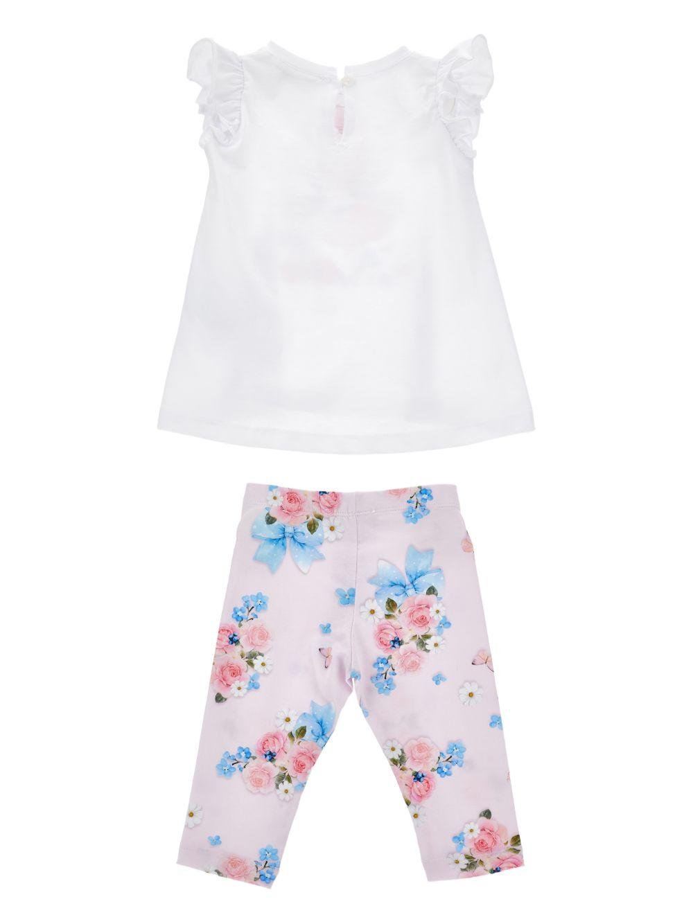 Set per neonata t-shirt e pantaloni Monnalisa bianco con stampa grafica - Rubino Kids