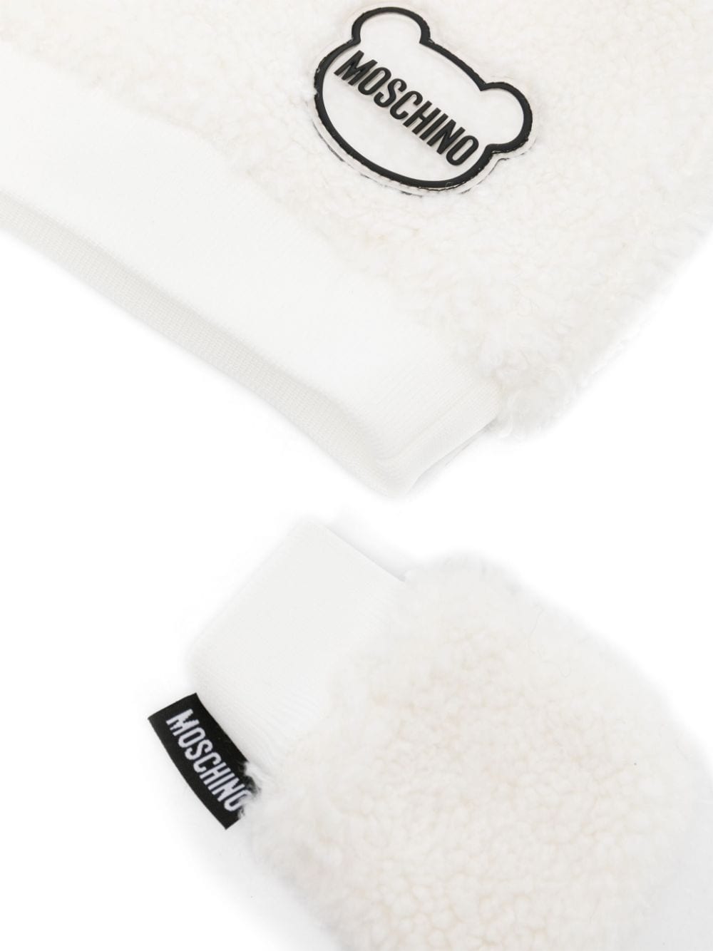 Set per neonati Moschino Kids bianco con cappello, muffole e scarpine - Rubino Kids