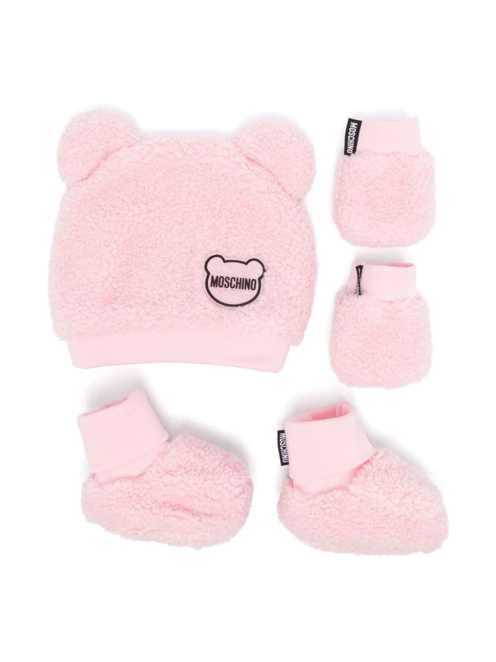 Set per neonati Moschino Kids rosa con cappello, muffole e scarpine - Rubino Kids