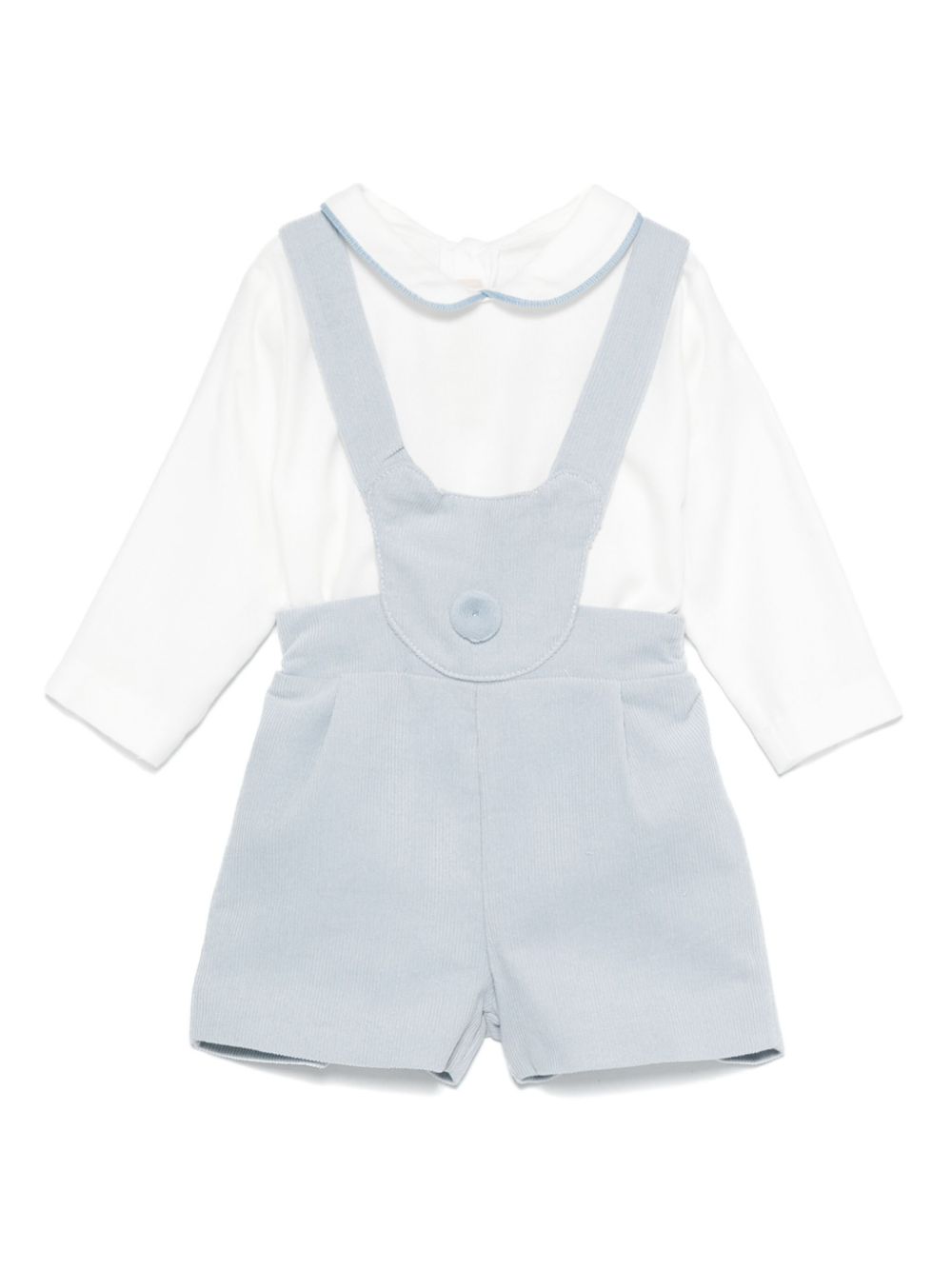 Set salopette per neonato La Stupenderia bianco e azzurro a coste con dettagli plissettati - Rubino Kids