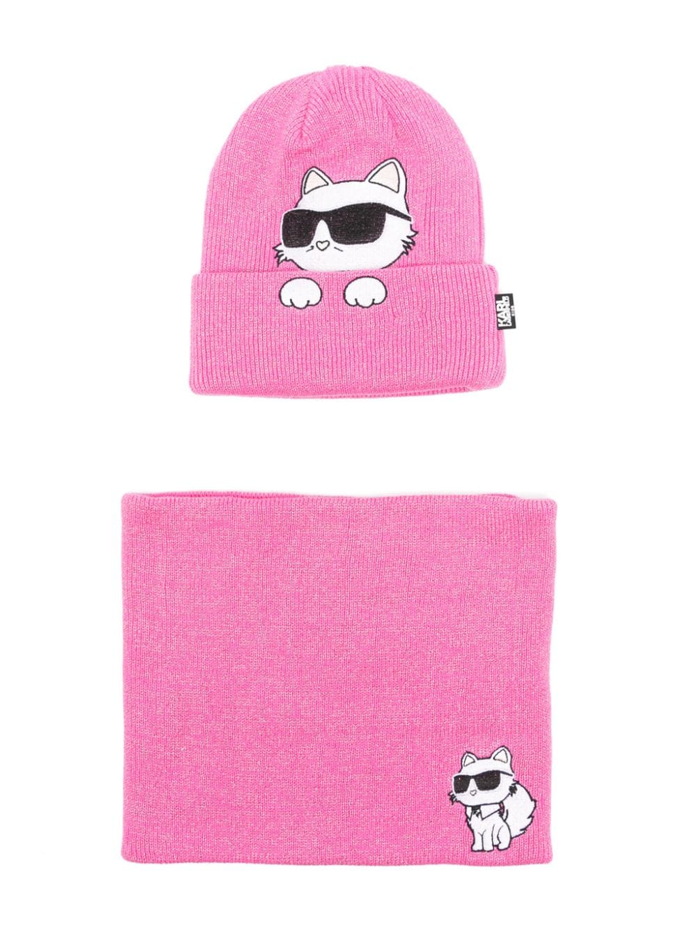 Set sciarpa e berretto per bambina Karl Lagerfeld Kids rosa con applicazione - Rubino Kids