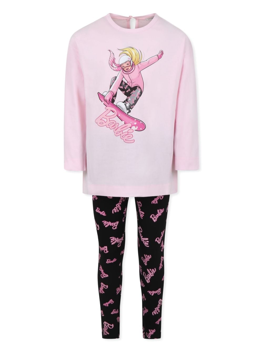 Set t-shirt e leggings per bambina Monnalisa x Barbie rosa con stampa - Rubino Kids