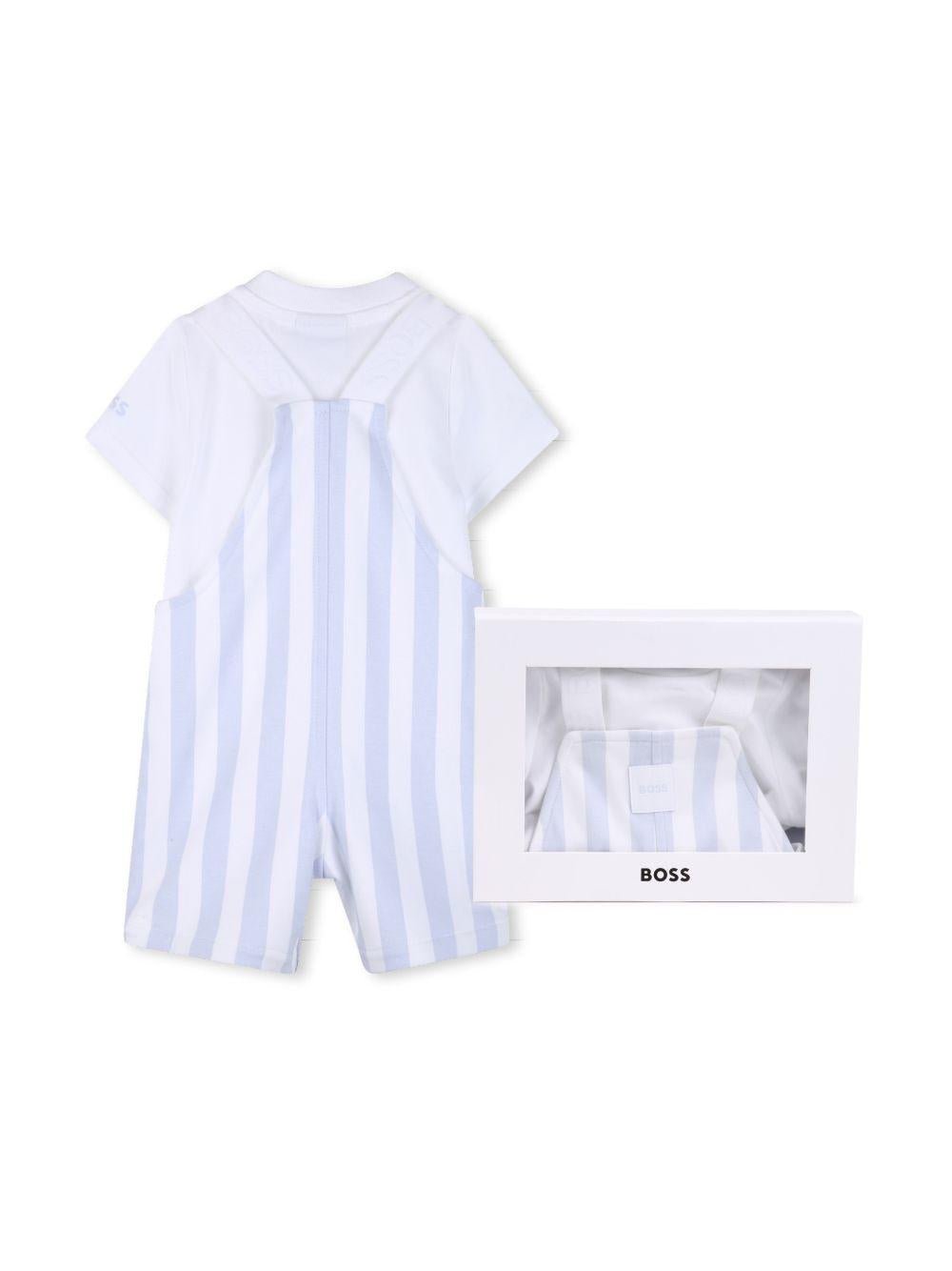 Set t-shirt e salopette per neonato Boss Kids multicolore con design a righe - Rubino Kids