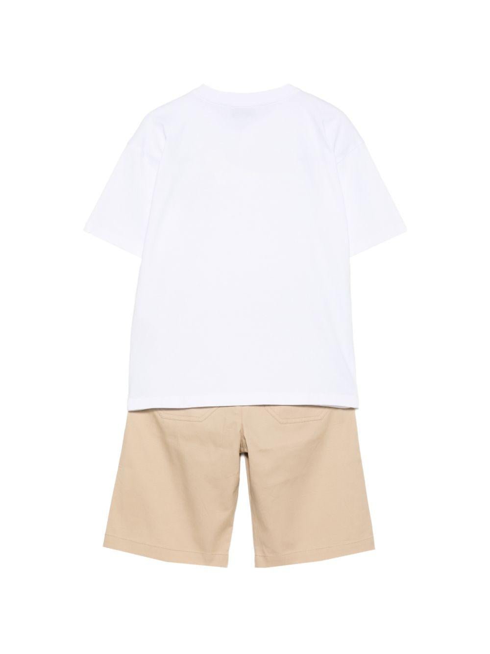Set t-shirt e short per bambino Moschino Kids multicolore con logo sul davanti - Rubino Kids