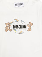 Set t-shirt e shorts per neonata Moschino Kids bianco e lilla con stampa - Rubino Kids