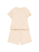 Set t-shirt e shorts per neonati Moschino Kids beige con orsetto sul davanti - Rubino Kids