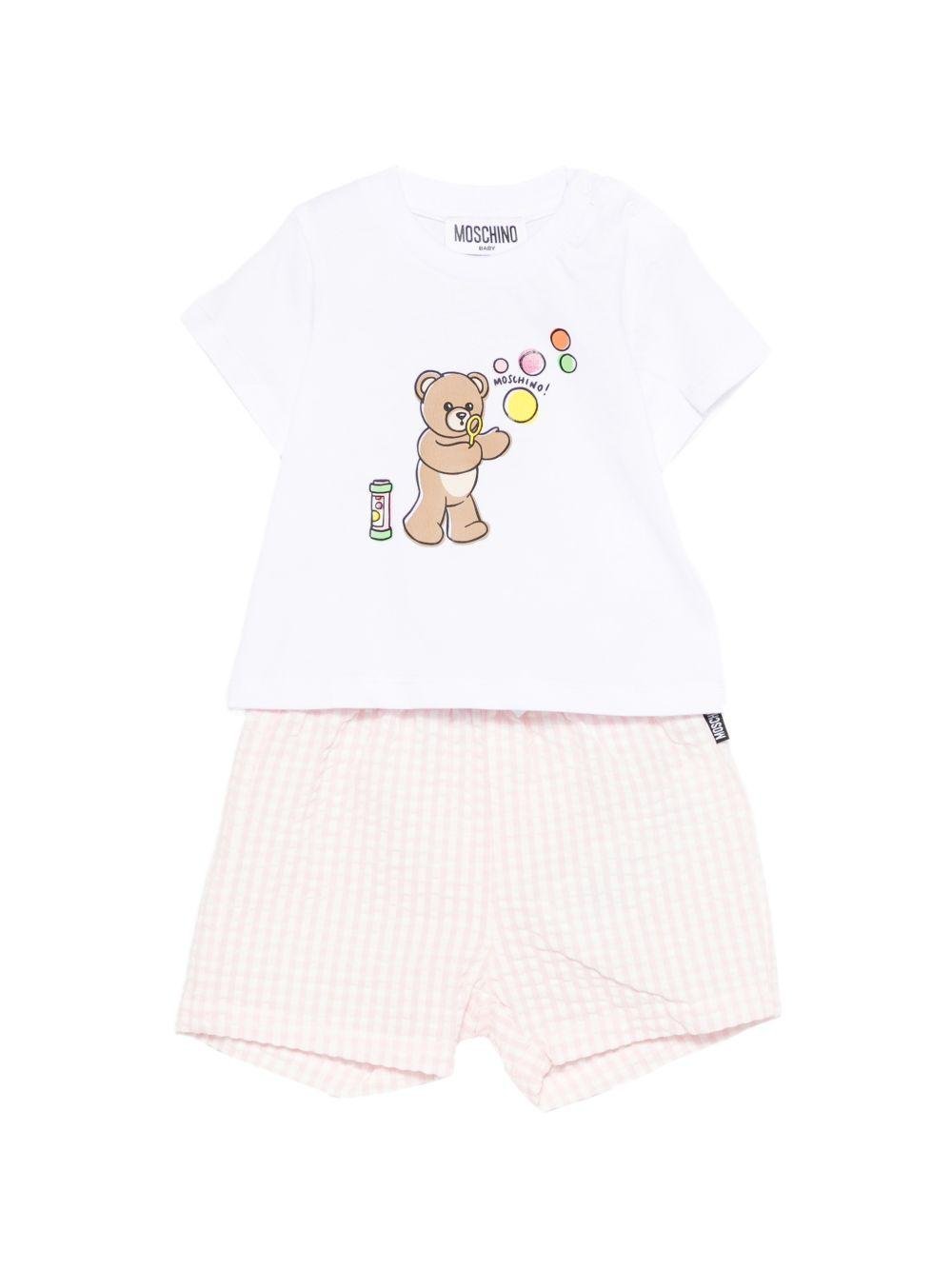 Set t-shirt e shorts per neonati Moschino Kids multicolor con stampa Teddy Bear - Rubino Kids