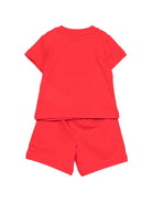 Set t-shirt e shorts per neonati Moschino Kids rosso con orsetto sul davanti - Rubino Kids