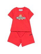 Set t-shirt e shorts per neonati Moschino Kids rosso con orsetto sul davanti - Rubino Kids