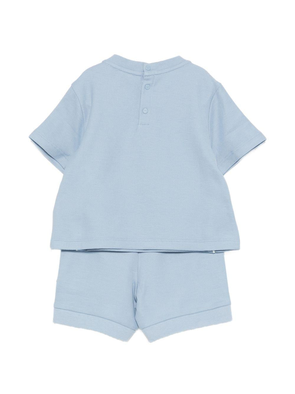 Set t-shirt e shorts per neonato Emporio Armani Kids azzurro con logo aquila sul davanti - Rubino Kids
