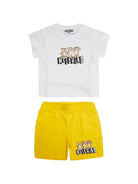 Set t-shirt e shorts per neonato Moschino Kids bianco e giallo con stampa Teddy Bear - Rubino Kids