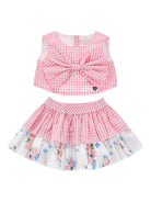 Set top con gonna per neonata Monnalisa rosa con motivo a quadretti - Rubino Kids