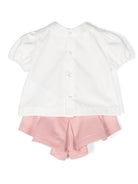 Set top e shorts bianco e rosa per neonata con ricamo Elisabetta Franchi La Mia Bambina - Rubino Kids