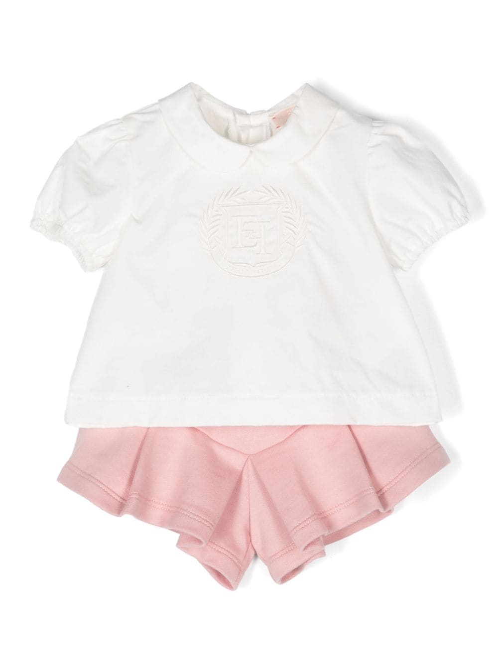 Set top e shorts bianco e rosa per neonata con ricamo Elisabetta Franchi La Mia Bambina - Rubino Kids