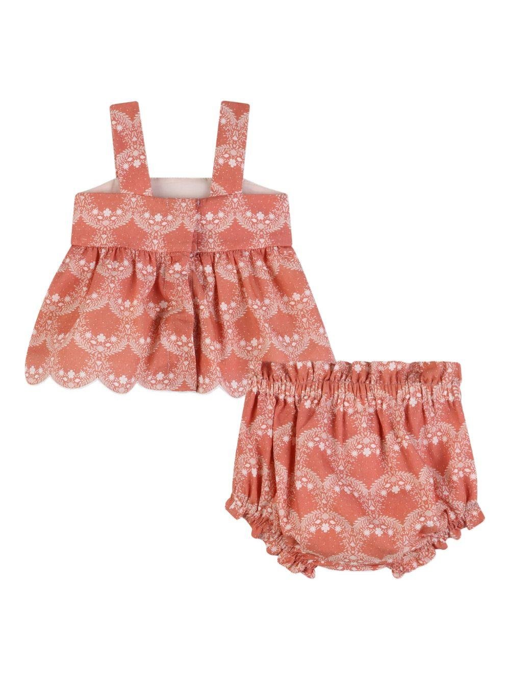 Set top e shorts per neonata Chloé Kids rosa a fiori - Rubino Kids