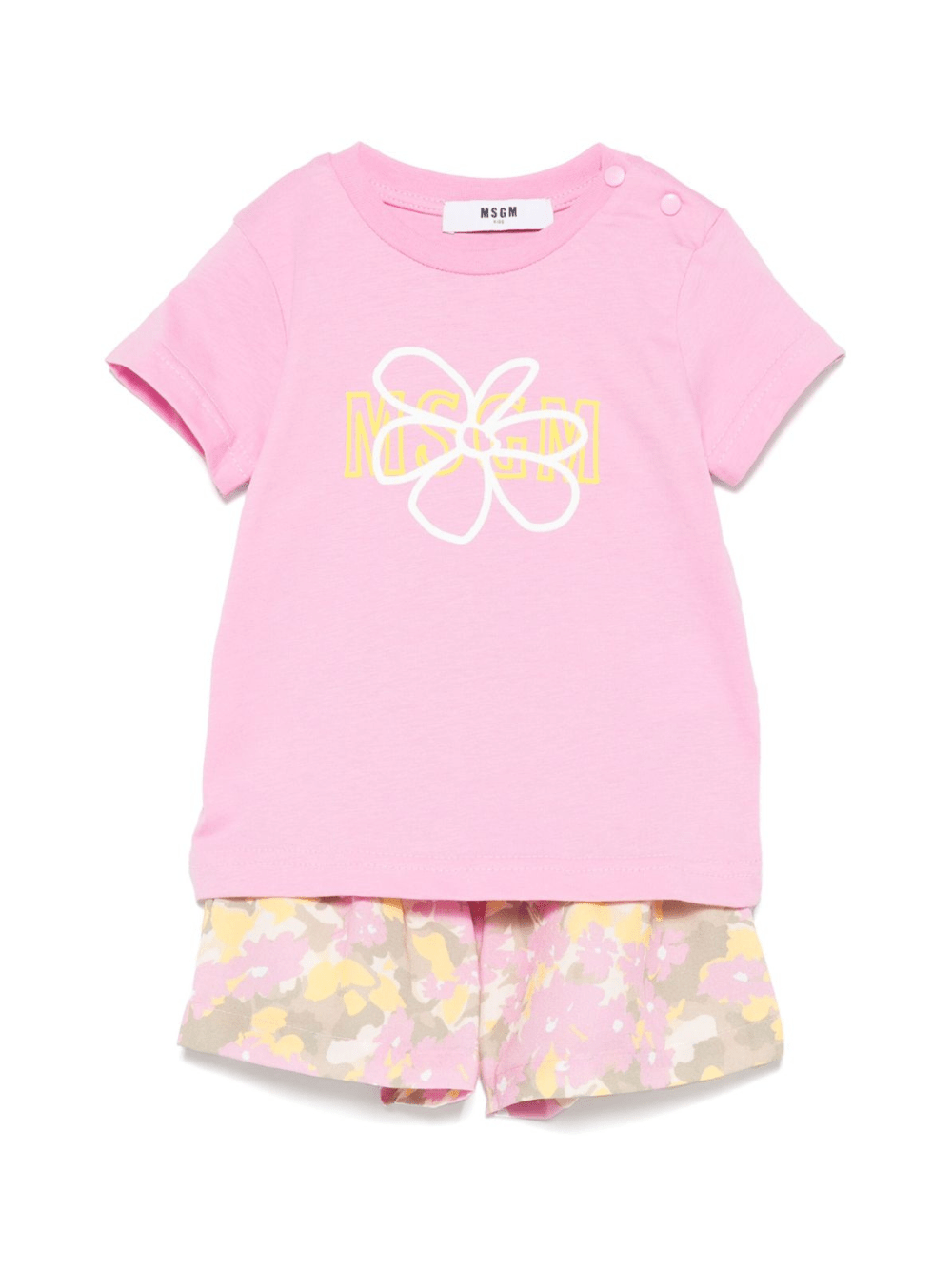Set top e shorts per neonata MSGM Kids rosa a fiori - Rubino Kids