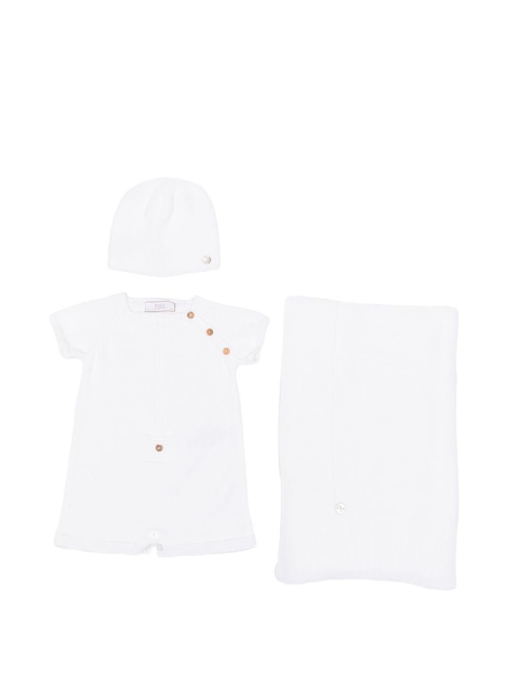 Set tre pezzi per neonati Paz Rodriguez bianco lavorato a maglia - Rubino Kids